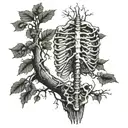a tree wrapped in a rib cage with the spinal chord going into the dirt for the roots of the tree  tattoo design idea