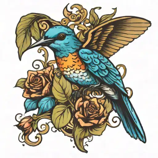 blue humminbird and the name pop pop tattoo design idea
