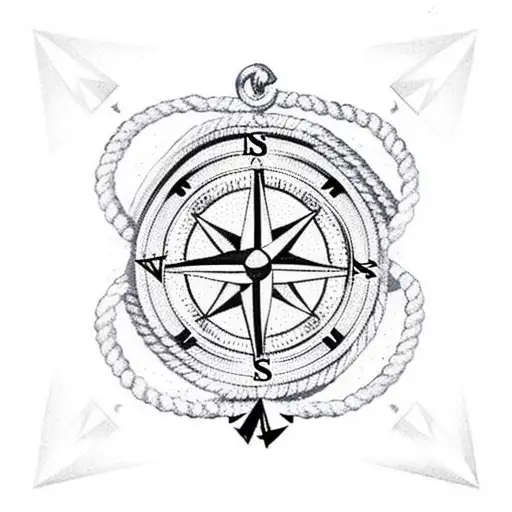 Anchor with rope and a compass tattoo design idea