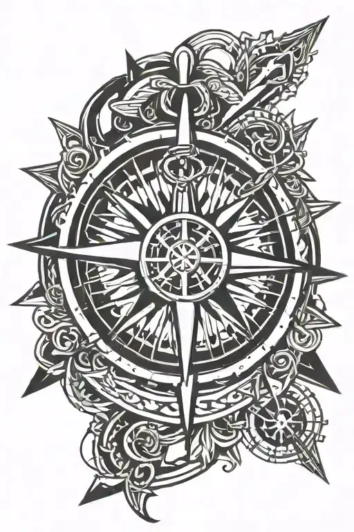 Anchor inside compass black tattoo design idea