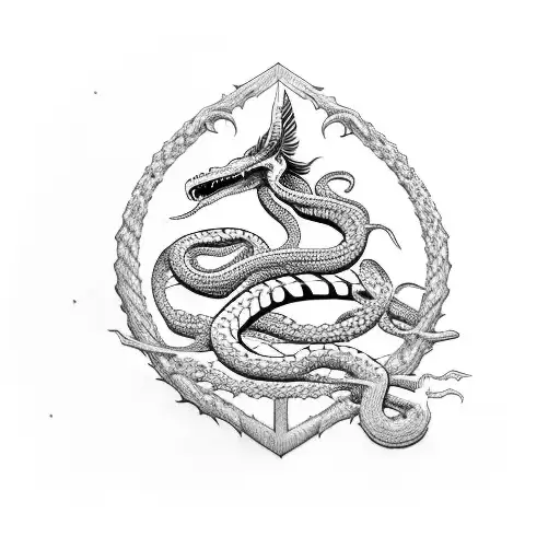 Switchblade with a snake as handle and fern in the back tattoo design idea
