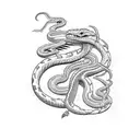 Switchblade with a snake as handle and fern in the back tattoo design idea