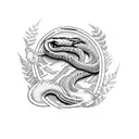 Switchblade with a snake as handle and fern in the back tattoo design idea
