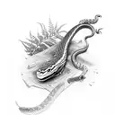Switchblade with a snake as handle and fern in the back tattoo design idea