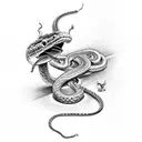 Switchblade with a snake as handle and fern in the back tattoo design idea