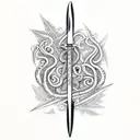 Switchblade with a snake as handle and fern in the back tattoo design idea