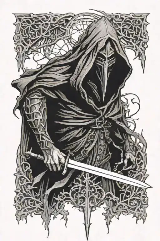 Nazgul from the lord of the rings, only the face and the sword tattoo design idea