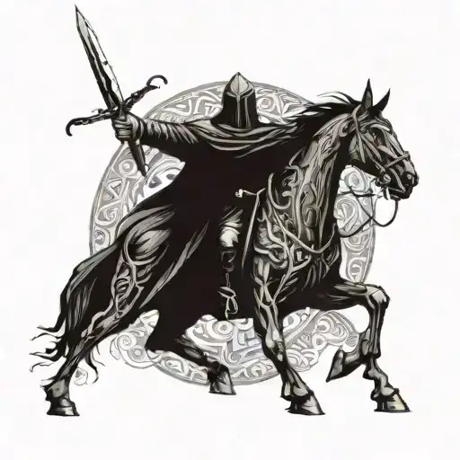 Nazgul from the lord of the rings, only visible the face and the sword tattoo design idea