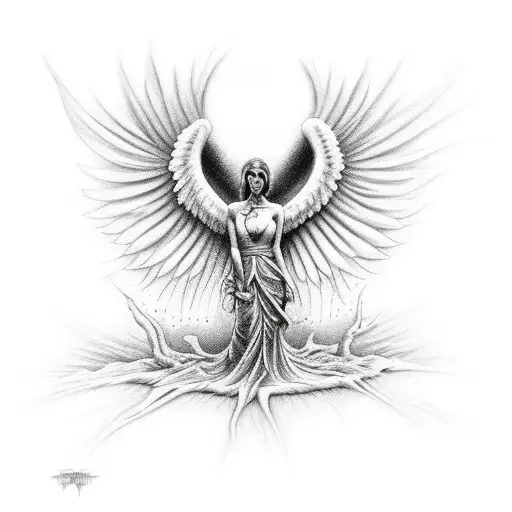 Angel ripping flesh open tattoo design idea