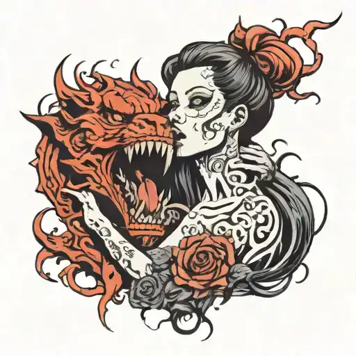 woman gloomy movement horor creature chimera myth creepypasta tongue tattoo design idea