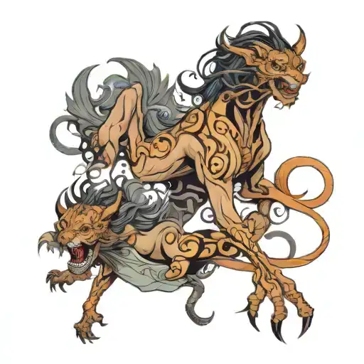 women gloomy movement horor creature chimera myth creepypasta tong tattoo design idea