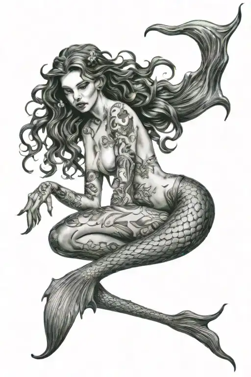 Mermaid horor gloomy succubus charm movement  tattoo design idea