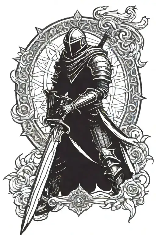 dark souls medieval knight with sword swag tattoo design idea