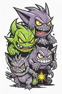 spider gugu and mojo jojo and gengar tattoo design idea