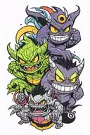 spider gugu and mojo jojo and gengar tattoo design idea