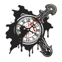 broken clock with dagger hands dripping blood drops tattoo design idea