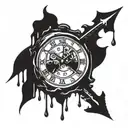 broken clock with dagger hands dripping blood drops tattoo design idea