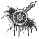 broken clock with dagger hands dripping blood dripping tattoo design idea