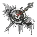 broken clock with dagger hands dripping blood dripping tattoo design idea