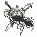 broken clock with dagger hands dripping blood dripping tattoo design idea