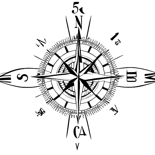 compass with clock tattoo design idea