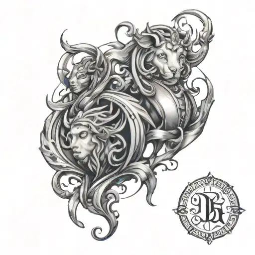 2 names , Damian and Luciano with their birth signs, Damian was born 5/19/22 and Luciano 3/26/24.  tattoo design idea