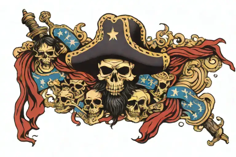blackbeard flag kracken skulls surrounded tattoo design idea
