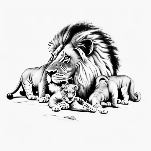 lion with  2 cub tattoo design idea