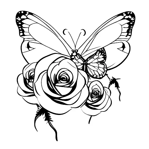 butterfly with wilted rose  tattoo design idea