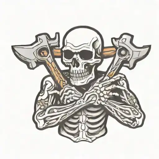 SKELTON HOLDING WRENCHES WITH ARMS crossed tattoo design idea
