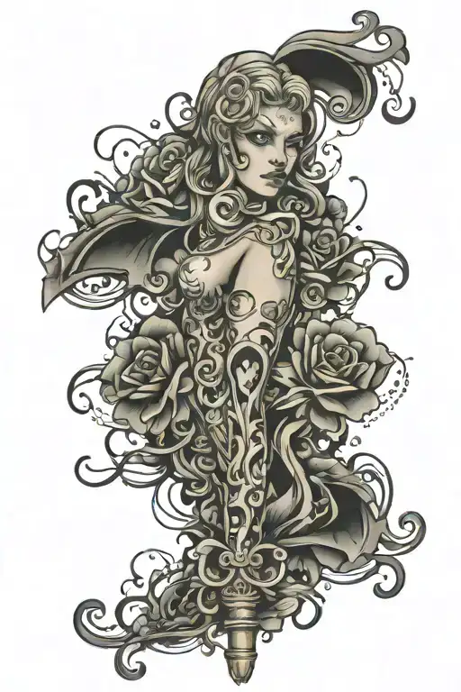 90s theme leg sleeve tattoo design idea