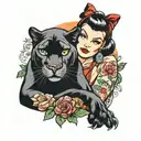 panther and pin up girl cuddling    tattoo design idea
