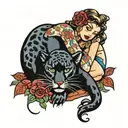 panther and pin up girl cuddling    tattoo design idea