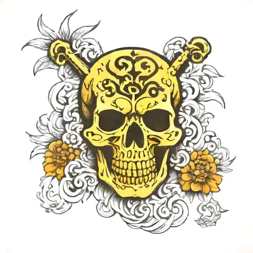tibetan skull front face tattoo design idea