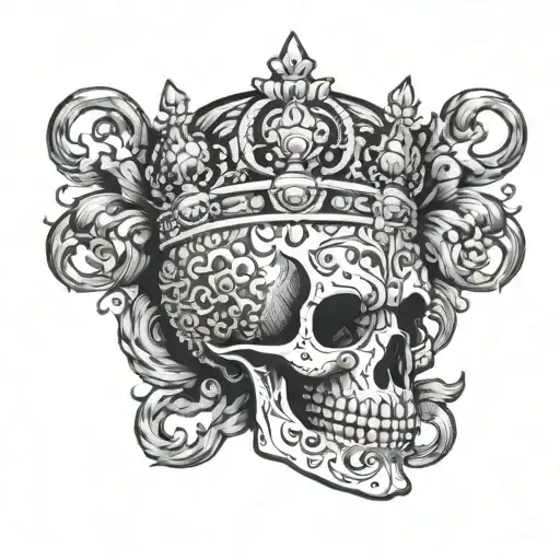 tibetan skull wearing a crown tattoo design idea