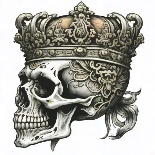 tibetan skull wearing a crown tattoo design idea