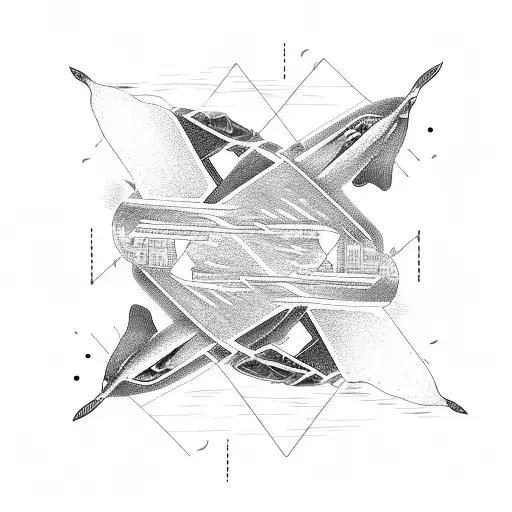 show me a perspective of a cable bridge on the ocean and whales flying in the back ground. and also a car is passing the tattoo design idea