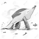 cable bridge on the ocean. car passing. whales flying in background tattoo design idea