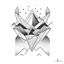 rombo, pistones  de coche, mar y montaña snowboard tattoo design idea