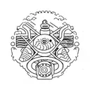 A machine operator surrounded by sushi-themed machinery tattoo design idea