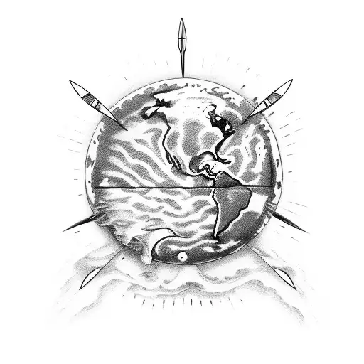 A switchblade is piercing Planet Earth. tattoo design idea