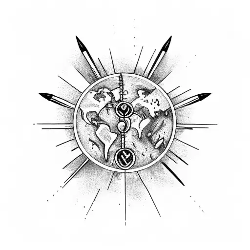 A switchblade is piercing Planet Earth. tattoo design idea