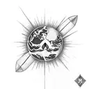 A switchblade is piercing Planet Earth. tattoo design idea