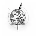 A switchblade is piercing Planet Earth. tattoo design idea