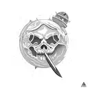 A switchblade is piercing Planet Earth. tattoo design idea