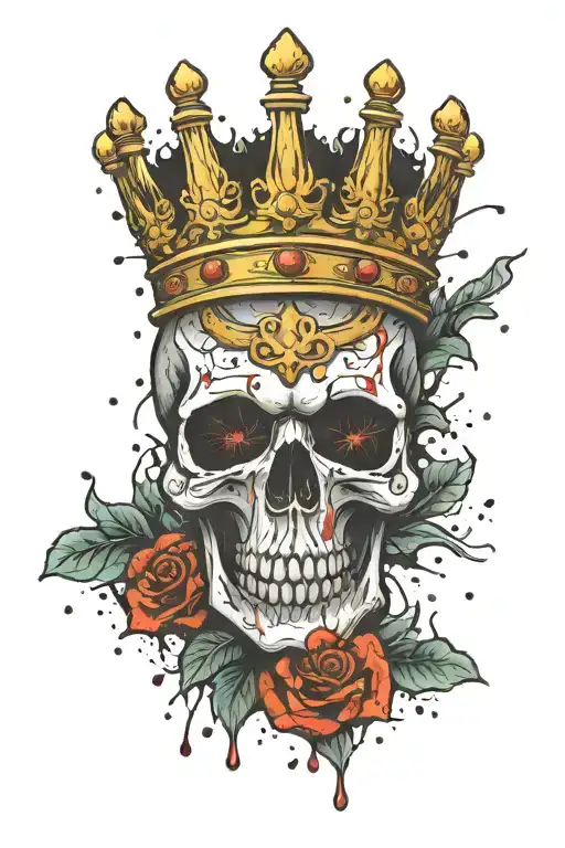 paintball splatter skull wearing a crown tattoo design idea
