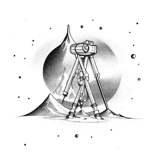 retro sci-fi tripod picking up woman tattoo design idea