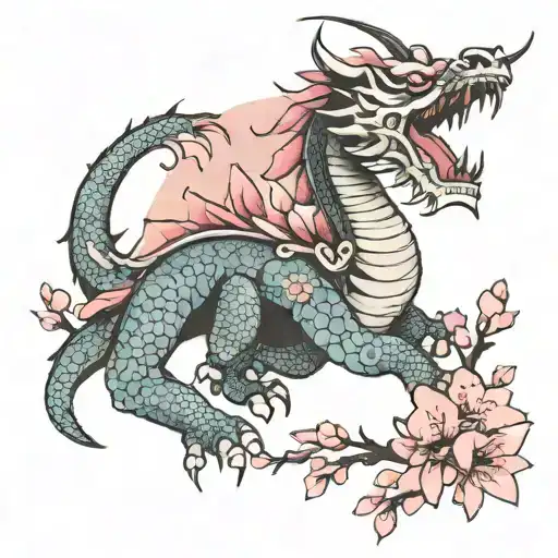 samurai cherry blossom dragon tattoo design idea