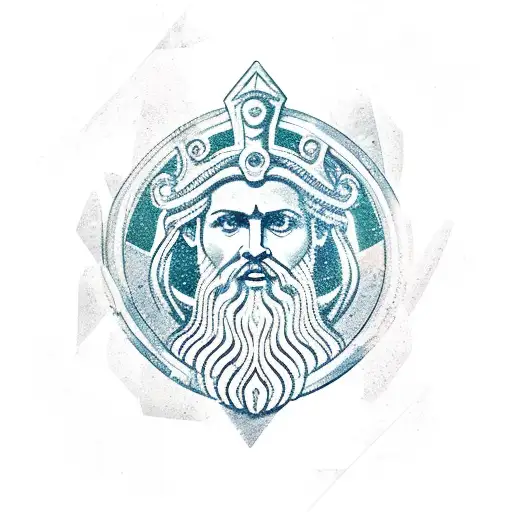 Zeus sitting on a throne made of olive branches, symbolizing power and peace tattoo design idea