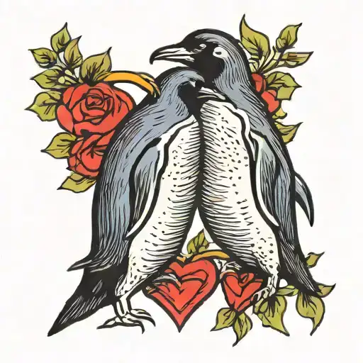 two penguins forming a heart tattoo design idea